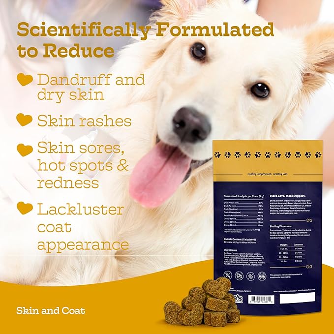 Moe’s Skin & Coat Omega 3, 6, 9 and Vitamin Supplement for Dogs - 90 Soft Chews for Dog Itching Skin Relief Supports Dryness, & Thick, Shiny Coats - with Premium Omega Oil for Dogs of All Breeds