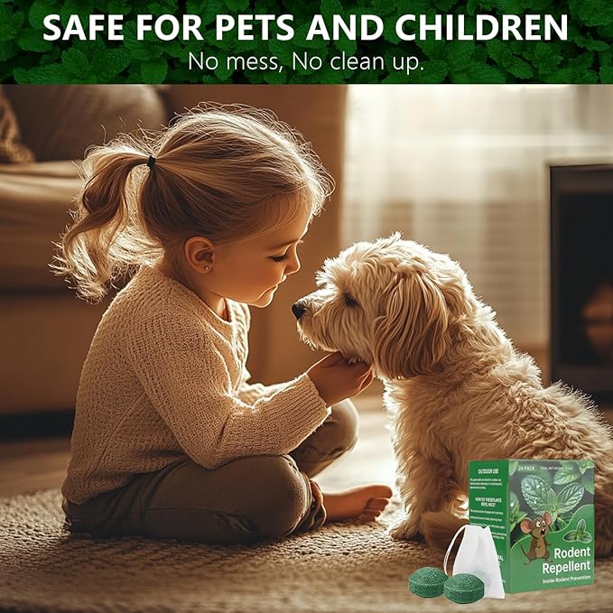 Mouse Rodent Repellent, 24 Pack Peppermint Lemon Oil Mice Repellent for Squirrel Rats Spider Pests, Natural Deterrent for Kitchen, Warehouse, Car, Indoor, Outdoor, Safe for Pets Family