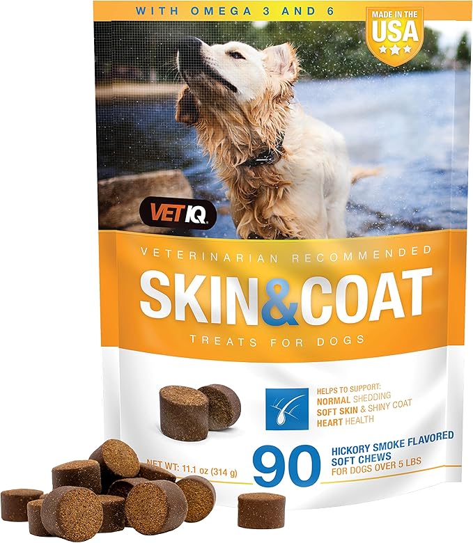 VetIQ Skin & Coat Supplement for Dogs, Healthy Skin & Coat Support Soft Chews, 90 Count