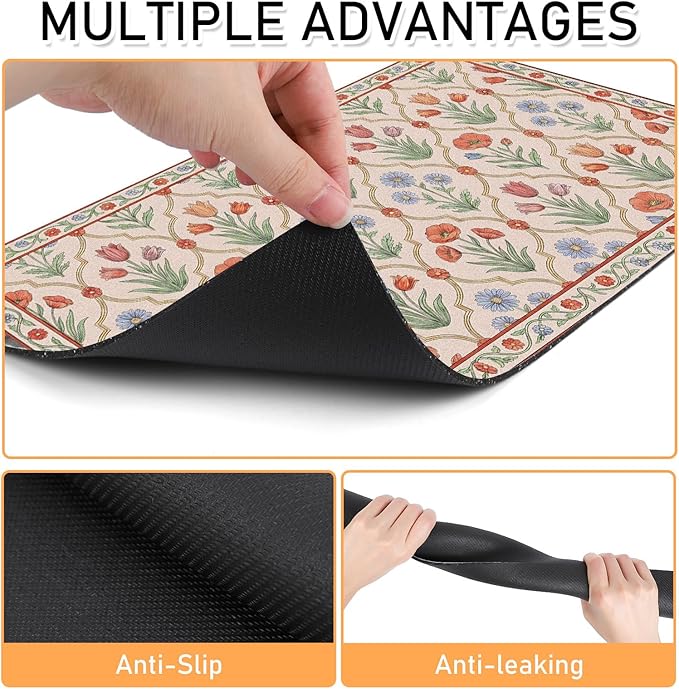 Dog Bowl Mat for Food and Water - Hamdwerk Absorbent Anti Slip Cat Feeding Mats for Floors, Quick Dry Pet Dog Feeding Matts, Diatomite Pet Dish Placemat Supplies, Vintage Floral Style, 12 * 20in