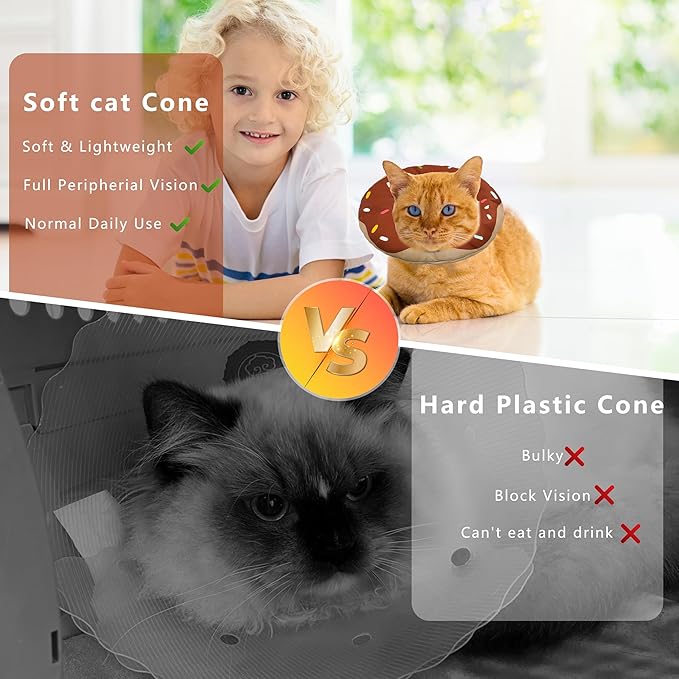 Seyezo Cat Cone Collar Soft, Adjustable Cat Recovery Collar Kitten Cones to Stop Licking, Cute Donut E Collar After Surgery, Cats Neck Pillow Cone Elizabethan Cones of Shame(Waterproof Brown, Medium)