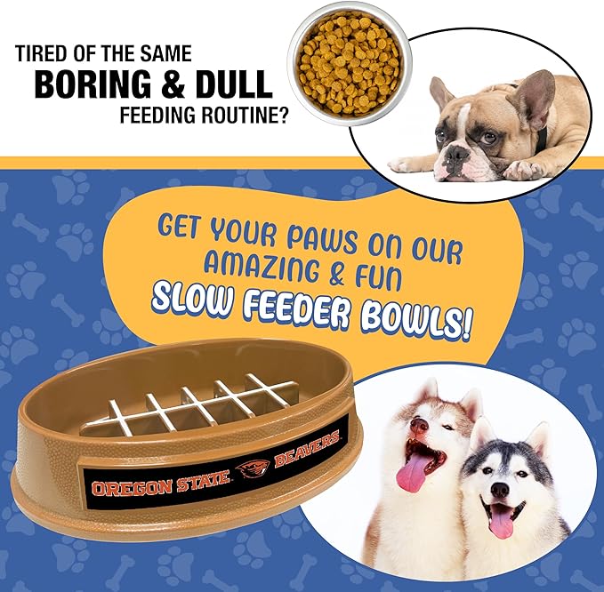 NCAA Super-Bowl - Oregon State Beavers Slow Feeder Dog Bowl. Football Design Slow Feeding Cat Bowl for Healthy Digestion. Non-Slip Pet Bowl for Large & Small Dogs & Cats
