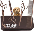 Dog Grooming Scissors Kit - Best Tools for Goldendoodles, Poodles & Doodles - Straight, Curved & Thinning Shears - Golden Doodle Grooming Kit - Professional Grade Steel, 4 Pc Set [We Love Doodles]