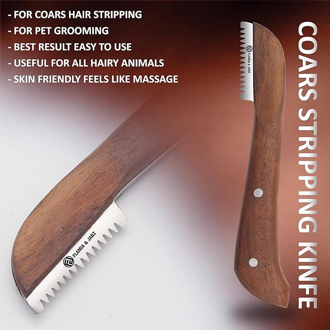 FLAMIA & JABZ FJ Professional Stripping Knife kit (6 pieces set) for Dogs & Pets, Wooden Handle Grip with Stainless Steel Blade (Right handed) (Rosewood)