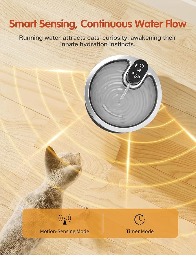 Stainless Steel Wireless Cat Water Fountain 3.2L/108oz Automatic Cat Water Dispenser 4000mAh Battery Operated Large Capacity Pet Water Fountains for Cats Dogs (ABS)