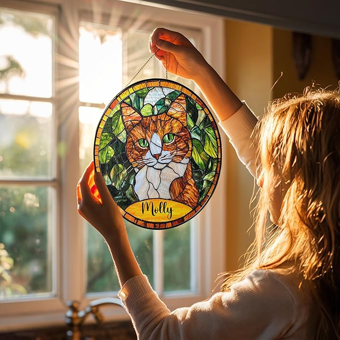 Custom Cat Portrait Art Suncatcher Stained Glass Remembrance Gift Pet Indoor Decor Window Hanging Dog Cat Bereavement Keepsake Loss of Pet