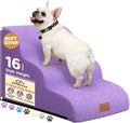 Dog Ramp and Stair for Bed 16" H-20 H,3-Step Cat Stair for Sofa and Chair,4-Step Dog Ramp for High Bed and Window,Durable Nonslip Fabric Stair for Indoor (Purple-16 H, Pet Friendly, 3)