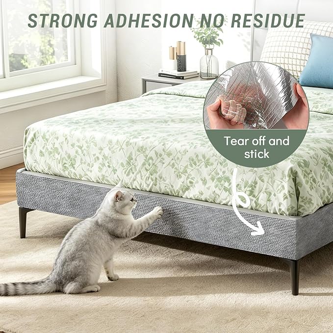 Cat Scratch Couch Furniture Protector, Adhesive Cat Scratch Pad Deterrent for Furniture, DIY Wall Climbing Cat Scratcher Couch Protector from Cat Claws Scratching Mat Indoor (LightGrey,39.3x15.8In)