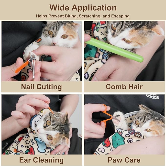35.5" Extra Large Cat Grooming Wrap – Anti-Escape Cat Wrap for Cutting Nails, Brushing & Medication – Soft, Comfortable, Reusable, Self-Adhering, Holds Cats Up to 22lbs (Soccer Time)