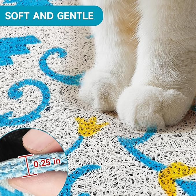 Cat Litter Mat, 35" x 23" Litter Box mat, Traps 100% Litter, Non-Slip Kitty Litter Trapping mats, Large Cute Litter mat, Easy Clean for Scatter Control, Bohe cat Food mat, Urine Waterproof