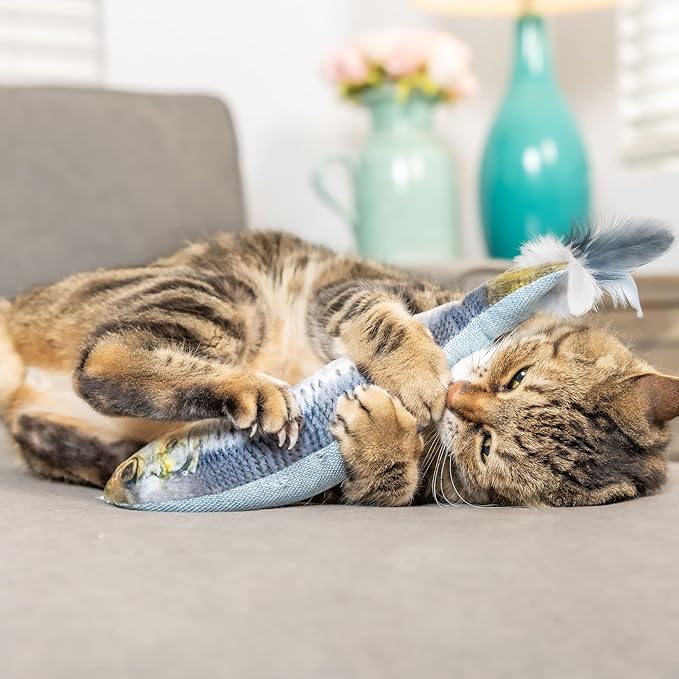 Huxley & Kent Kicker Cat Toy | Sardine | Large Strong Catnip Filled Crinkle Cat Toy | Plush and Burlap Toy Promotes Natural Hunting Instinct | Kittybelles