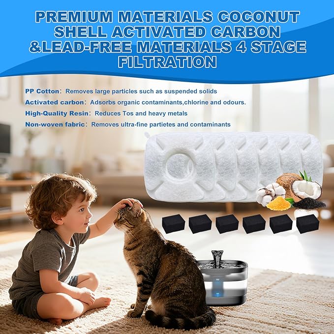 12Pcs Cat Fountain Replacement Filters,12Pack Cat Water Fountain Replacement Filters with 12Pack Pre-Filter Sponges, Pet Fountain Filter Fit for 95oz/2.8L Automatic Pet Fountain Cat Water Fountain