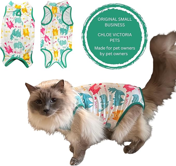 Cat Recovery Suit Surgical Onesie - Post Surgery - Soft Breathable Fabric - No-Cord Design - Protects Wounds and Skin After Spay or Neuter - Male and Female Cats | X-Large
