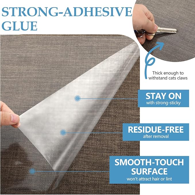 Anti Cat Scratch Furniture Protector, 157x15 Inch Transparent PVC Couch Protector from Cat Claws, Heavy Duty, Easy to Apply Protect Sofa Corners, Doors, Walls, Recliner - with 30 Twist Pins