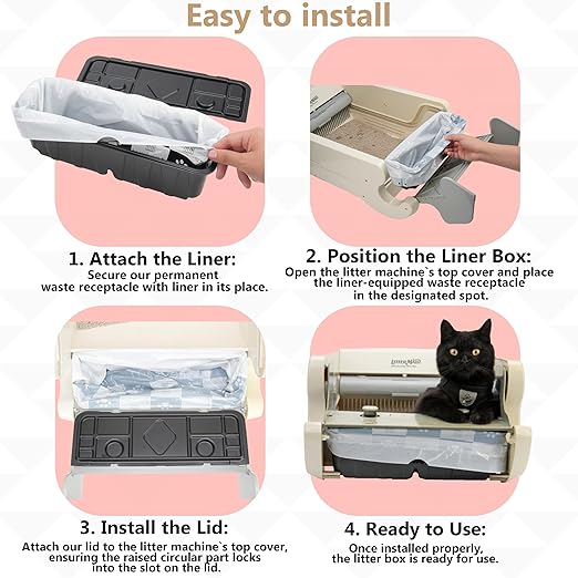 1 Permanent Waste Receptacles with 40 PCS Litter Box Liner for Littermaid 1St/2nd Edition Automatic Cat Litter Box, Litter Tray with Cat Litter Liners, Easy-Tie Handles (Machine NOT Included)