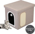 Cat Litter Box Enclosure, Foldable Hidden Litter Box with Mesh Storage Bag, Litter Box Furniture Hidden with Waterproof Inside, Easy Clean, Odor Control, Easy Assembly, 21.6”L x 17.7”D x 17.7”H, Beige