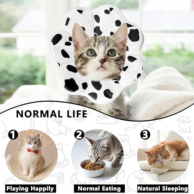 Soft Adjustable Cat Cone Collar, Comfortable Cat Recovery Collar Suitable for Various Types of Cats,Elizabethan Neck Protective Collar for Cats After Surgery (Milk, Medium)