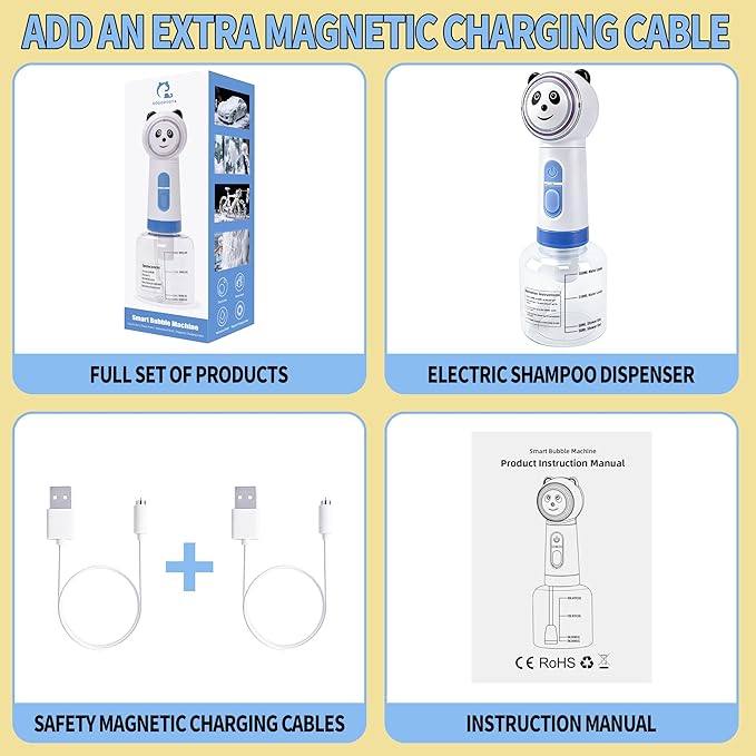 Electric Dog Shampoo Dispenser, Automatic Foam Soap Sprayer Cat soap Dispenser Includes an Extra Magnetic Charging Cable (2 in Total), Shampoo Foamer for Multi-Surface Cleaning (Kitchen/Bath) & Pets
