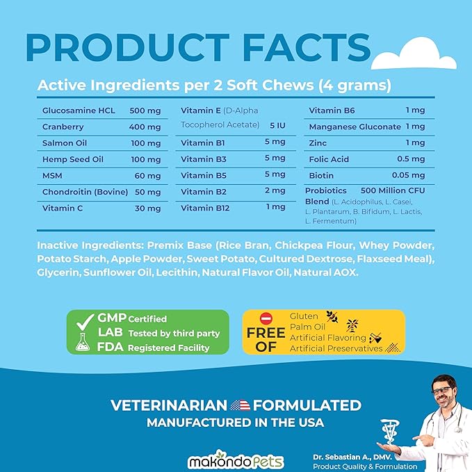 Multivitamin for Dogs 12 in 1 Soft Chews (120) – Dog multivitamin with probiotics + Digestive enzymes, Skin & Coat Support, Immune Defense & Gut Health, Cranberry Urinary Support