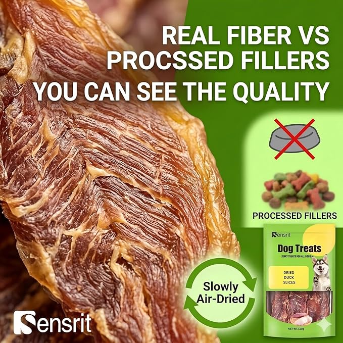 100% Dried Duck Slices Dog Treats - 120g Single Ingredient Jerky, High Protein (68%) Real Duck Meat Snacks, Hypoallergenic Training Rewards for Sensitive Stomachs, All Breeds
