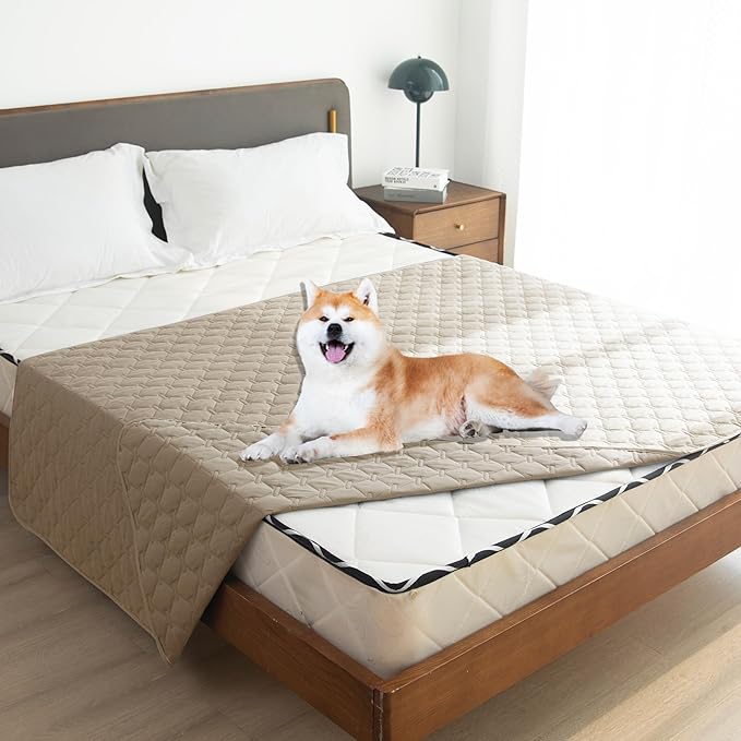 gogobunny 3X Stronger Waterproof Pet Blanket, Scratch Proof Furniture Protector for Dogs Cats, Reversible Cover 82x102 Inch, Dark Beige
