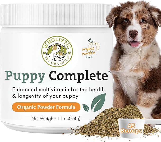 Wholistic Pet Organics Puppy Complete - Dog Multivitamin Powder - Daily Dog Vitamins and Supplements for Homemade Food - Immune System, Skin, Coat & Overall Health - All Breeds of Puppies - 45 Scoops
