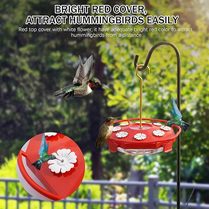 eWonLife Hummingbird Feeder for Outdoors Hanging, Humming Bird feeders, Easy to Clean and Fill, Leak Proof, 2 Pack Saucer Feeder for Birds, with Clean Brush and 8 Feeding Ports (16 OZ/Pack)