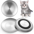 Stainless Steel Cat Bowls, Flat Metal Cat Food Bowl Set with Silicone Ring for Non Slip, 6.7" Wide and Shallow Cats Dishes or Plates for Feeding Indoor Cats, Kitten, Small Dogs (Silver-3 Pack)