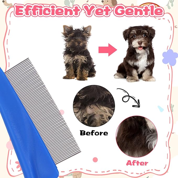 24 Pcs Flea Comb for Dogs and Cats Flea Remover Tool with Stainless Steel Metal Teeth for Detangling Grooming Kit, Pink, Blue and White, 2 Sizes