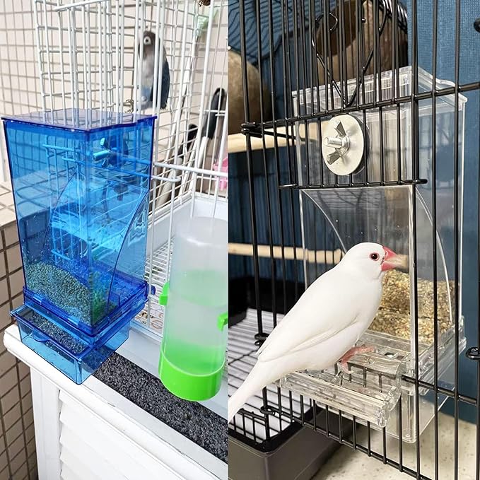 Automatic Bird Cage Feeder No Mess Parakeet Feeder Seed Food Container Feeding Station Cage Accessories for Small Birds Parrot Canary Lovebirds(Transparent)