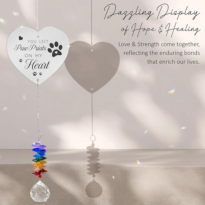 Pet Memorial Suncatcher - Memorial Sympathy Ornament - Paw Suncatcher Rainbow Bridge Gifts - Pets Loss Crystal Decor - Mother's Day for Pet Owner Cat Mom Dad Dogs Parents