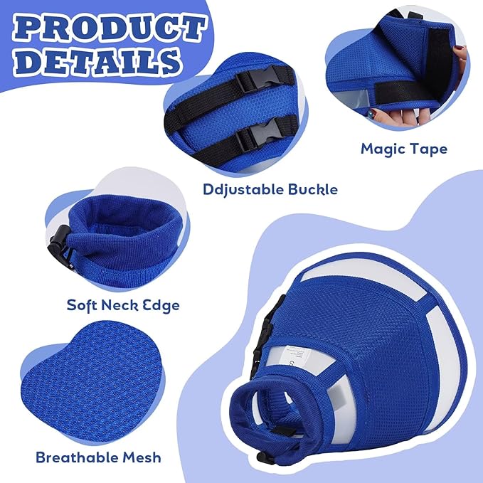 Dog Cone for Dogs After Surgery,Foldable Dog's Cone Collar,Adjustable E Collar Alternative to Stop Licking,Pet Cones for Dog & Cats,Doggy Surgery Collar,Dogs Recovery Collars & Cones,Blue,S