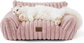 Bedsure ComfyFleece Cute Cat Couch for Pets - Fluffy Cat Sofa with Premium Soft Corduroy Fleece, Fuzzy Pet Couch Bed with Washable Cover, Supportive Chair for Indoor Cats, 24inch, Blush Pink