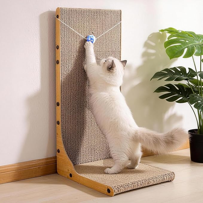 Cat Scratcher, 23.6 Inch L Shape Vertical Cat Scratching Board with Ball Toy for Indoor Cats, Large Cat Scratching Post for Wall and Couch