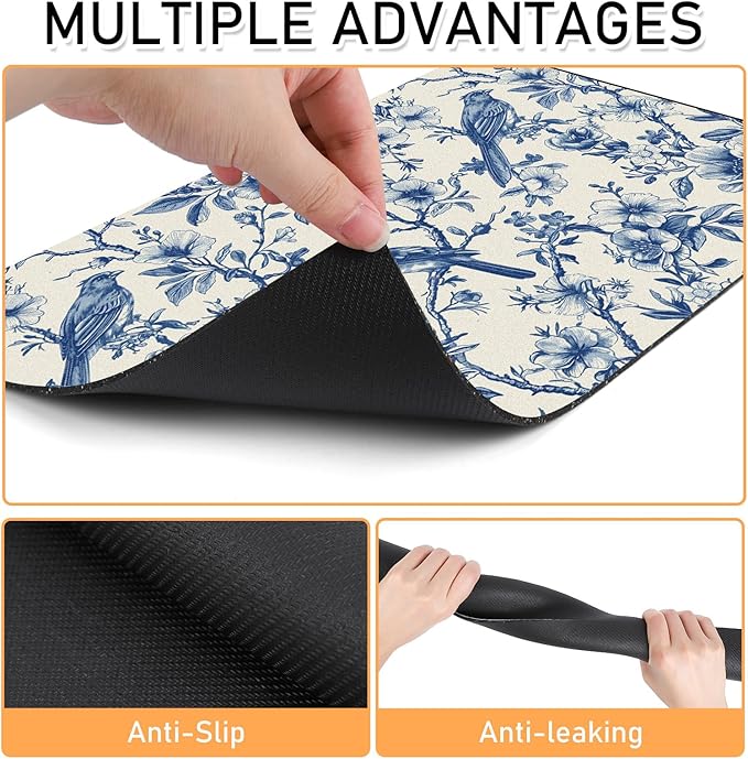 Dog Cat Food Mat - Absorbent Quick Dry Dog Bowl Mats for Food and Water, Anti Slip Cat Feeding Placemat for Floors, Diatomite Pet Dish Matts Accessories Supplies, Floral Bird Style, 16*24in