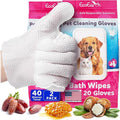 Premium Pet Cleaning Gloves for Dogs & Cats - 2 Bags 20 Pcs each - Disposable Glove Wipes for Bathing, Deodorizing & Grooming - Dog Bath Mitts for Paws, Fur, Face & Butt - Hypoallergenic + Lick Safe