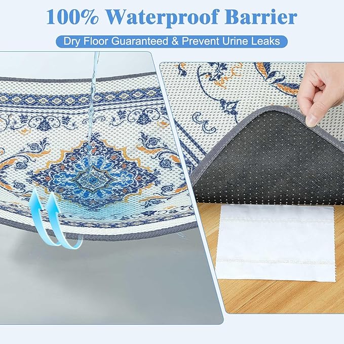 Unicorn Catcher 24X15in Cat Litter Mat Machine Washable Soft 3D Air Mesh Litter Box Rug Non-Slip Backing Quick Dry Scatter Control for Paws,Blue