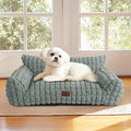 Cute Small Dog Couch Bed – Supportive & Fluffy Pet Sofa with Faux Rabbit Fur Washable Cover in 3D Diamond Pattern, 30" Grey