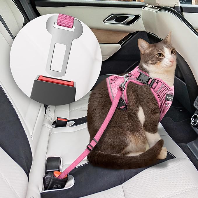 Cat Harness and Leash for Walking, The Upgrade Can be Adjusted in Four Directions and Breathable Cat Harness for Anti Escape that can be Fitted and Positioned, Reflective Strips Harness, Pink, XS