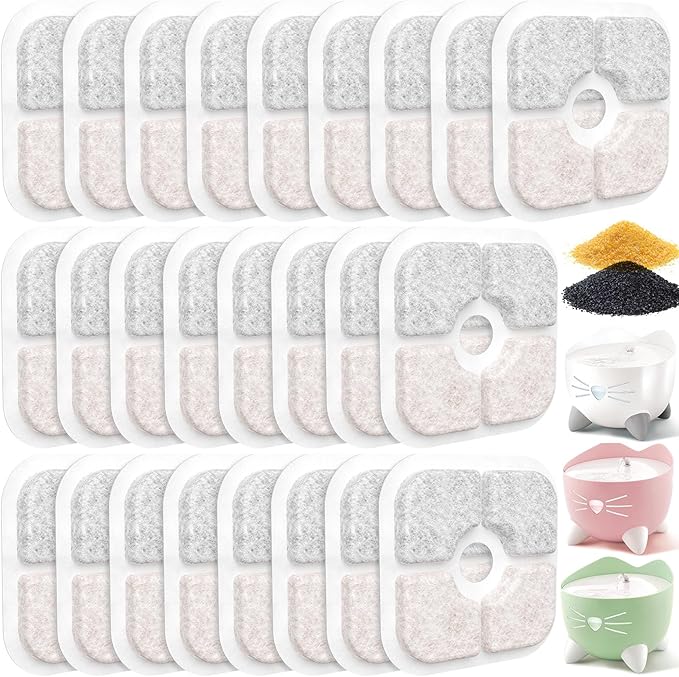 25-Pack Cat Fountain Filter Compatible With Catit PIXI Drinking Fountain, Replacement Triple Action Water Filter, White