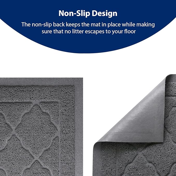 WePet Cat Litter Box Mat, Kitty Premium PVC Pad, Durable Trapping Rug, Phthalate Free, Urine-Resistant, Scatter Control, XXL 47 x 36 Inch, Grey