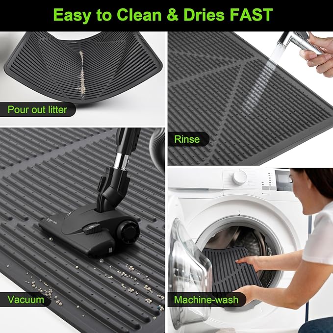 Mofason Rubber Cat Litter Mat - Kitty Litter Box mat - Silicone Litter Trapping Catcher Mat - Cat Supplies & Accessories for Indoor Cats (24" x 15") - Black