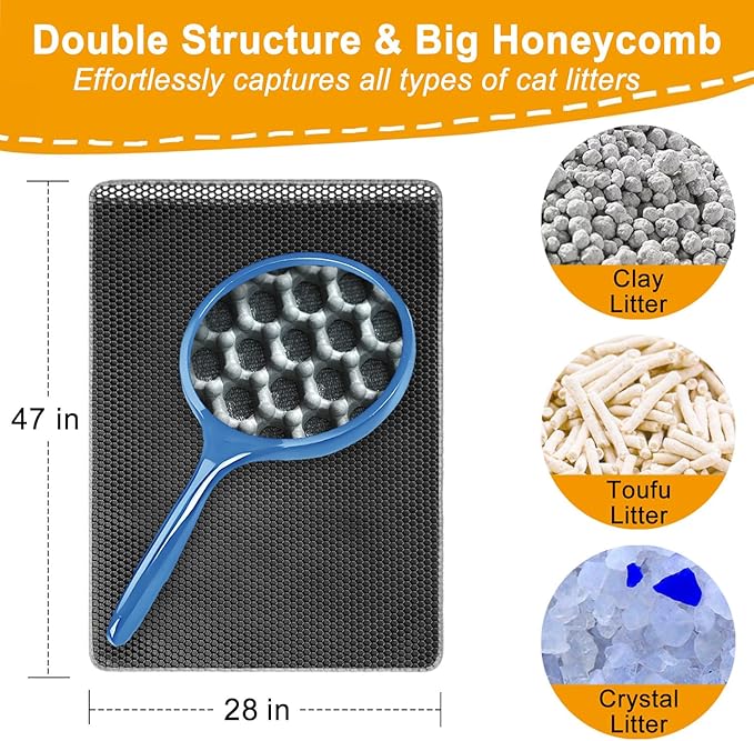 Extra Large Cat Litter Mat, XL 47"x28" Litter Trapping Mat for Cat,Litter Box Matt for indoor, 2 Layer Catcher Rug for Multiple-Pet kitty Litterbox, Waterproof Urine Proof,Clean Easily,Non-Slip