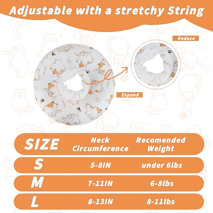 Soft Cat Cone Collar, Cute Cats Recovery Collar Suitable for Small, Medium, Large cat,Elizabethan Neck Collar for Cats After Surgery (White Cat, Large)