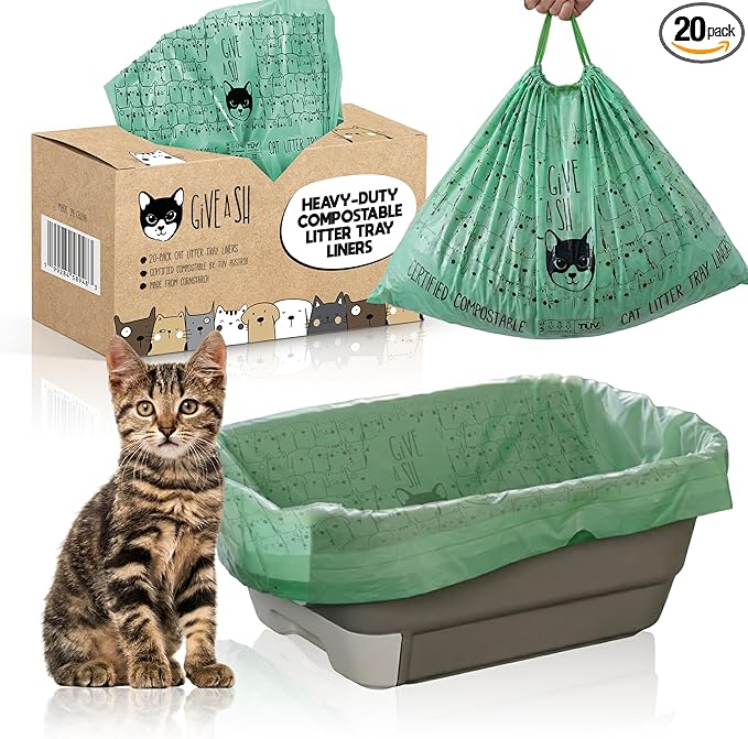 Home Compostable Cat Litter Box Liners, Jumbo XL 36” x 19” Drawstring - Extra Thick Heavy Duty Litter Box Bags, Tear Resistant & Leak-Proof Cat Liners for Easy Cleanup - Pack of 20