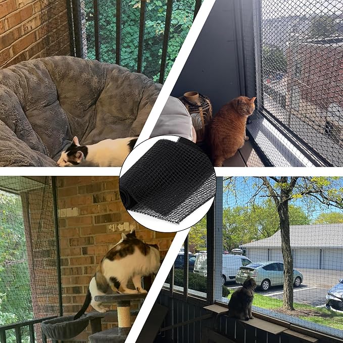 POYEE 10X26FT Cat Netting Balcony Protection Cat Barrier Balcony Safety Mesh Screen for Pets Catio for Apartment Balcony Window Stairs