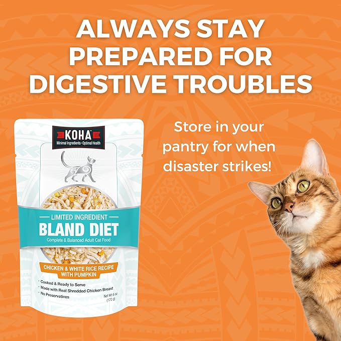 KOHA Pet Limited Ingredient Bland Diet for Cats, Chicken and White Rice Recipe Sensitive Stomach Wet Cat Food, Gentle Formula Easy to Digest Bland Diet Cat Food, 6 oz Pack of 12