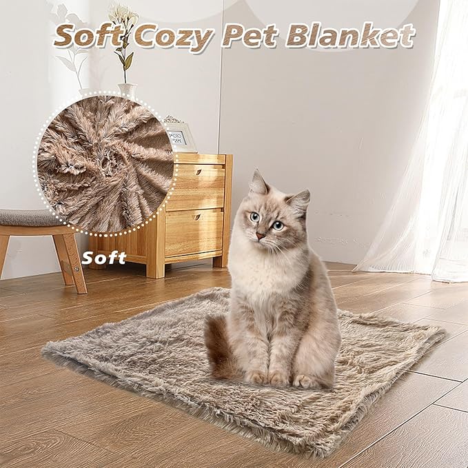 PJYuCien Fluffy Fleece Calming Pet Throw Blanket, Super Soft and Warm for Indoor Cats and Dogs, Small 16" * 24", Machine Washable, Puppy Bed (Brown)