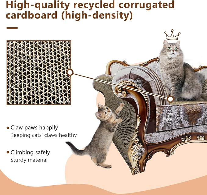 Luxury Cardboard Cat Scratcher Sofa Couch Bed, Couch Shaped Scratching Board, Scratch Lounge with Catnip, Cat Scratcher for Indoor Cats Grey