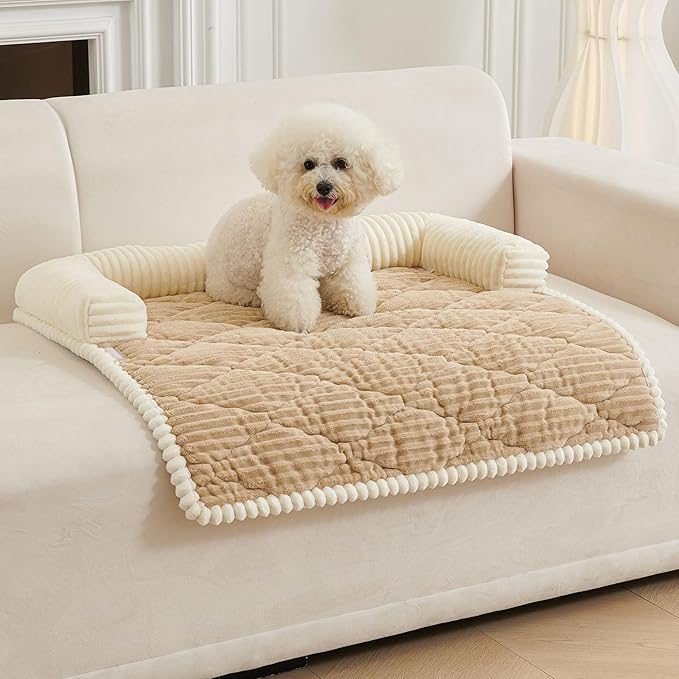 HAOMAIJIA Dog Couch Bed for Small Dogs, Non Slip Pet Couch Covers for Sofa Thick Soft Washable Dog Couch Cover Protector All Seasons Universal Dogs and Cats Bed Mat (Khaki, Small)